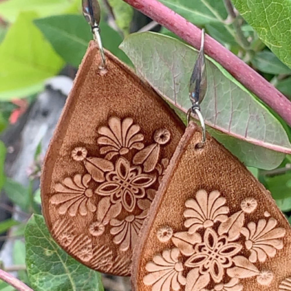 Genuine leather handmade veg tanned earrings